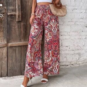 Floral Paisley Wide-Leg Pants
